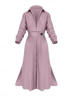 Hot Women's Shirt Dress Maxi long Dress Office Daily Basic Modern Shirt Collar Pocket Long Sleeve Summer Spring Regular Fit Plain Women White Dresses