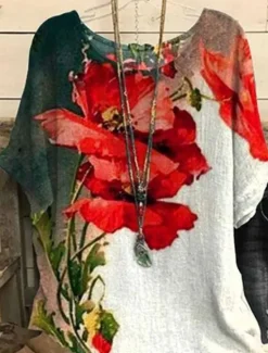 Clearance Women's Shirt Floral Casual Half Sleeve Crew Neck Regular Tops Work Daily Linen Like Print Spring Fall Winter Women Blouses & Shirts|Spring Tops