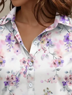 Clearance Women's Shirt Floral Graphic Daily Short Sleeve Cap Sleeve Shirt Collar Long Tops Daily Summer Spring Women Spring Tops