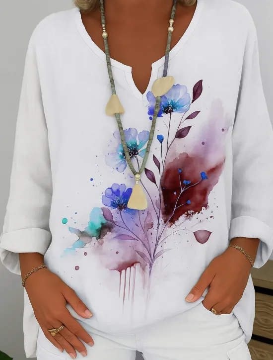 Clearance Women's Shirt Floral Graphic Abstract Elegant Bohemia Vintage Long Sleeve V Neck Regular Tops Daily Holiday Pink Blue Purple Green Summer Spring Women Shirts