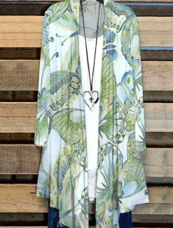 Online Women's Shirt Floral Graphic Butterfly Elegant Stylish Basic Long Sleeve V Neck Regular Tops Daily Purple Summer Spring Women Blouses & Shirts