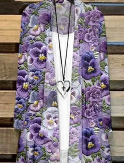 Online Women's Shirt Floral Graphic Butterfly Elegant Stylish Basic Long Sleeve V Neck Regular Tops Daily Purple Summer Spring Women Blouses & Shirts