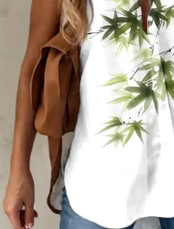 Sale Women's Shirt Graphic Leaf Leaves Vintage Tropical Daily Short Sleeve Cap Sleeve Shirt Collar Long Tops Daily Summer Spring Women Blouses & Shirts