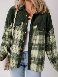 Women's Shirt Jacket Comfortable Patchwork Active Fashion Casual School Outdoor Vacation Home Buttoned Front Regular Turndown Loose Fit Long Sleeve Outerwear Spring Fall Women Jackets