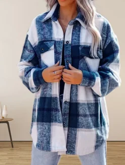 Discount Women's Shirt Jacket Comfortable Breathable Zipper Pocket Casual Plaid Vacation Street Casual Daily Wear Single Breasted Regular Turndown Regular Fit Long Sleeve Outerwear Royal Blue Green Khaki Women Jackets