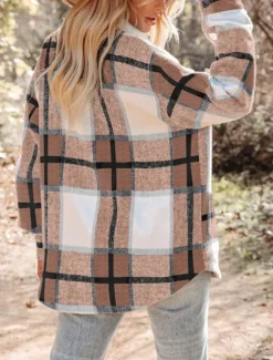 Discount Women's Shirt Jacket Comfortable Breathable Zipper Pocket Casual Plaid Vacation Street Casual Daily Wear Single Breasted Regular Turndown Regular Fit Long Sleeve Outerwear Royal Blue Green Khaki Women Jackets