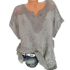 Online Women's Shirt Lace Shirt Blouse Eyelet top Chiffon Streetwear Basic Casual Embroidered Short Sleeve Regular Tops V Neck Daily Going out Weekend Black White Red Blue Green Summer Spring Women Lace Tops