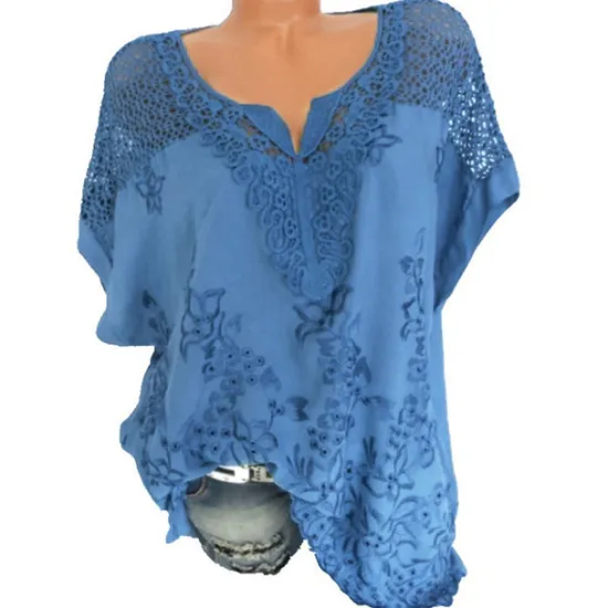 Online Women's Shirt Lace Shirt Blouse Eyelet top Chiffon Streetwear Basic Casual Embroidered Short Sleeve Regular Tops V Neck Daily Going out Weekend Black White Red Blue Green Summer Spring Women Lace Tops