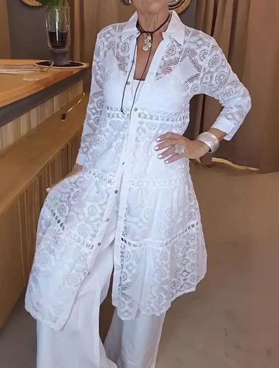 Outlet Women's Shirt Lace Shirt Blouse Plain Modern Casual Long Sleeve Shirt Collar Long Tops Daily Holiday Going out Lace Summer Women Lace Tops