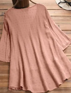 Outlet Women's Shirt Lace Shirt Linen-Inspired Shirts Blouse Pure Color Basic Casual 3/4 Length Sleeve V Neck Regular Tops Daily Lace Buttons White Pink Green Dark Blue Summer Spring Fall Women Shirts