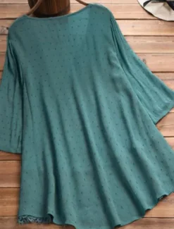 Outlet Women's Shirt Lace Shirt Linen-Inspired Shirts Blouse Pure Color Basic Casual 3/4 Length Sleeve V Neck Regular Tops Daily Lace Buttons White Pink Green Dark Blue Summer Spring Fall Women Shirts