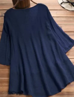 Outlet Women's Shirt Lace Shirt Linen-Inspired Shirts Blouse Pure Color Basic Casual 3/4 Length Sleeve V Neck Regular Tops Daily Lace Buttons White Pink Green Dark Blue Summer Spring Fall Women Shirts