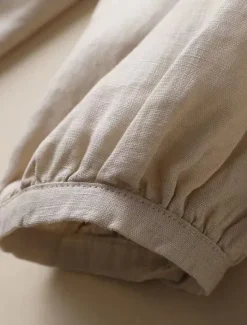 Women's Shirt Linen Shirt Blouse Long Cotton Top Solid Color Fashion Round Neck Street Daily Buttons Khaki Beige Spring & Fall Women Shirts