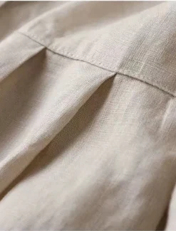 Women's Shirt Linen Shirt Blouse Long Cotton Top Solid Color Fashion Round Neck Street Daily Buttons Khaki Beige Spring & Fall Women Shirts