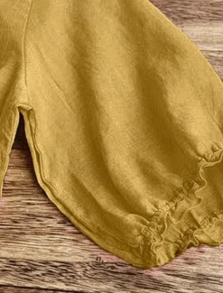 Women's Shirt Linen Shirt Blouse Cotton Linen Shirts Solid Color Fashion Round Neck Street Daily Embroidered White Yellow Red Green Khaki Summer Women Shirts