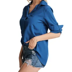 Best Women's Shirt Linen-Inspired Shirts Button Up Blouse Plain Elegant Business Basic Long Sleeve Shirt Collar Regular Tops Work Daily Weekend Black White Gray Fall & Winter Women Shirts