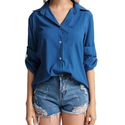 Best Women's Shirt Linen-Inspired Shirts Button Up Blouse Plain Elegant Business Basic Long Sleeve Shirt Collar Regular Tops Work Daily Weekend Black White Gray Fall & Winter Women Shirts