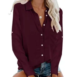 Best Women's Shirt Linen-Inspired Shirts Button Up Blouse Plain Elegant Business Basic Long Sleeve Shirt Collar Regular Tops Work Daily Weekend Black White Gray Fall & Winter Women Shirts