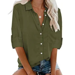 Best Women's Shirt Linen-Inspired Shirts Button Up Blouse Plain Elegant Business Basic Long Sleeve Shirt Collar Regular Tops Work Daily Weekend Black White Gray Fall & Winter Women Shirts