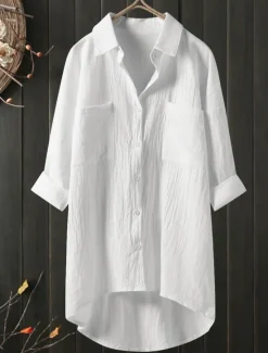 Discount Women's Shirt Linen-Inspired Shirts Button Up Blouse Plain Vintage Casual Long Sleeve Shirt Collar Casual Daily Weekend Patchwork Black White Blue Green Khaki Women Shirts