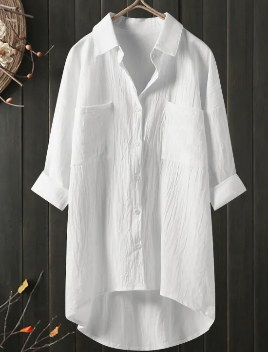 Discount Women's Shirt Linen-Inspired Shirts Button Up Blouse Plain Vintage Casual Long Sleeve Shirt Collar Casual Daily Weekend Patchwork Black White Blue Green Khaki Women Shirts