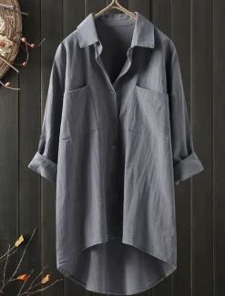 Discount Women's Shirt Linen-Inspired Shirts Button Up Blouse Plain Vintage Casual Long Sleeve Shirt Collar Casual Daily Weekend Patchwork Black White Blue Green Khaki Women Shirts