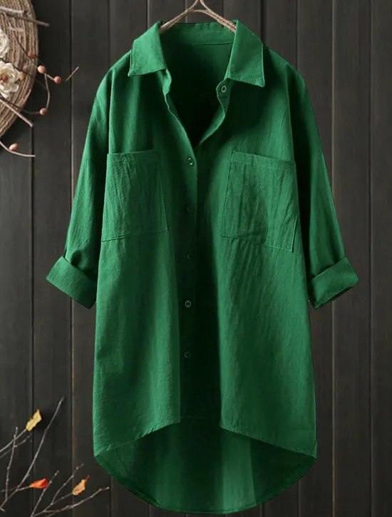 Discount Women's Shirt Linen-Inspired Shirts Button Up Blouse Plain Vintage Casual Long Sleeve Shirt Collar Casual Daily Weekend Patchwork Black White Blue Green Khaki Women Shirts