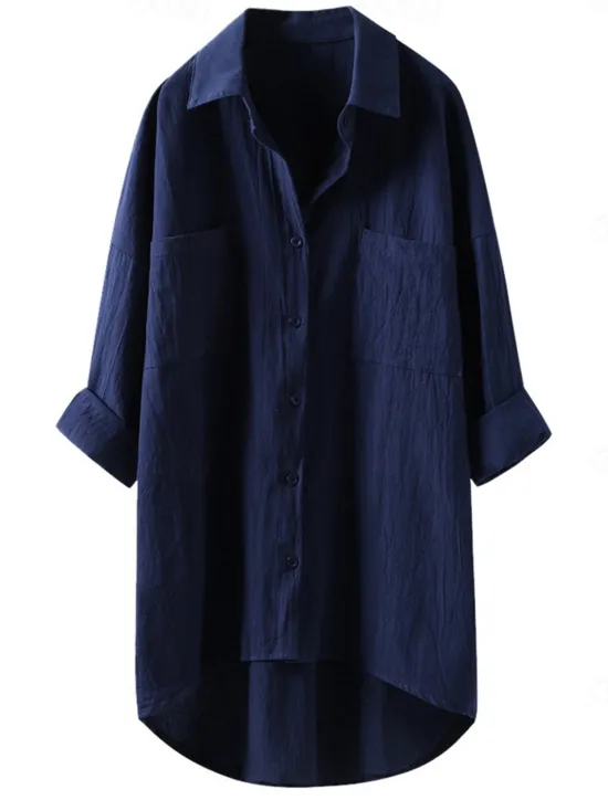 Discount Women's Shirt Linen-Inspired Shirts Button Up Blouse Plain Vintage Casual Long Sleeve Shirt Collar Casual Daily Weekend Patchwork Black White Blue Green Khaki Women Shirts