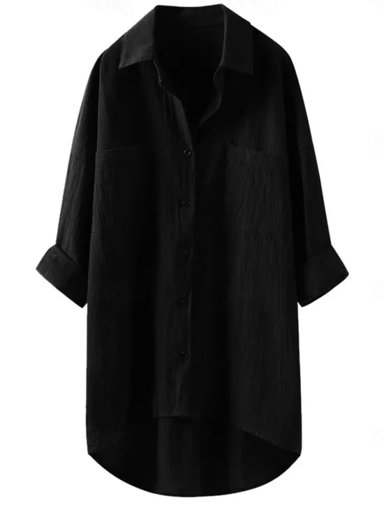 Discount Women's Shirt Linen-Inspired Shirts Button Up Blouse Plain Vintage Casual Long Sleeve Shirt Collar Casual Daily Weekend Patchwork Black White Blue Green Khaki Women Shirts