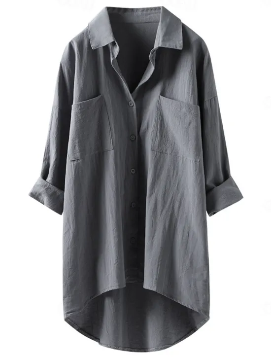 Discount Women's Shirt Linen-Inspired Shirts Button Up Blouse Plain Vintage Casual Long Sleeve Shirt Collar Casual Daily Weekend Patchwork Black White Blue Green Khaki Women Shirts
