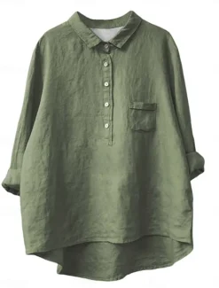 Best Women's Shirt Linen-Inspired Shirts Long Sleeve Shirt Collar White Blue Green Spring & Fall Women Shirts