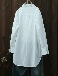 Online Women's Shirt Linen-Inspired Shirts Button Up Solid / Plain Color Daily Shirt Collar Daily Collared Shirts Spring, Fall, Winter, Summer Women Shirts