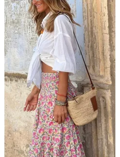 Outlet Women's Shirt Linen-Inspired Shirts Button Up Blouse Plain Casual Half Sleeve Shirt Collar Regular Tops Daily Lace up Summer Women Shirts