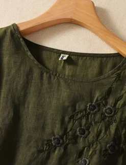 Outlet Women's Shirt Linen-Inspired Shirts Blouse Floral Stylish Casual Long Sleeve Crew Neck Regular Tops Daily Embroidered White Army Green Red Blue Summer Spring Fall Women Shirts|Spring Tops