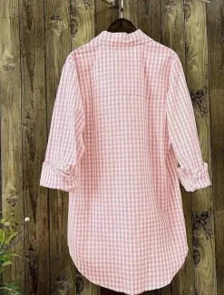 Outlet Women's Shirt Linen-Inspired Shirts Button Up Plaid / Check Daily Shirt Collar Daily Sexy Spring, Fall, Winter, Summer Women Shirts