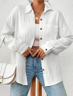 Sale Women's Shirt Linen-Inspired Shirts Button Up Plain Daily Stylish Basic Long Sleeve Batwing Sleeve Shirt Collar Regular Tops Work Daily Holiday Buttons Pocket White Yellow Blue Spring Fall Women Shirts