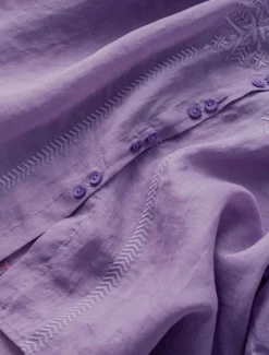 New Women's Shirt Linen-Inspired Shirts Button Up Solid Color Floral Casual Boho 3/4 Length Sleeve Elbow Sleeve Shirt Collar Regular Tops Daily Going out Embroidered Yellow Blue Purple Khaki Summer Women Shirts