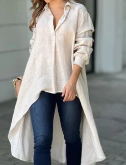 Outlet Women's Shirt Linen-Inspired Shirts Button Up Blouse Solid Color Elegant Daily Stylish Long Sleeve Shirt Collar Long Tops Work Daily Holiday Patchwork Buttons Red Blue Beige Gray Spring Fall Women Shirts