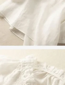 Online Women's Shirt Linen-Inspired Shirts Blouse Solid Color Stylish Casual 3/4 Length Sleeve V Neck Regular Tops Daily Ruffle Embroidered Buttons White Blue Summer Spring Fall Women Shirts