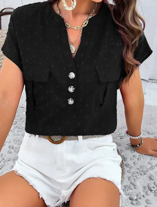 Clearance Women's Shirt Linen-Inspired Shirts Blouse Solid Color Stylish Casual Short Sleeve Notched Neck Regular Tops Daily Lace Patchwork Buttons Black White Wine Green Summer Spring Women Shirts