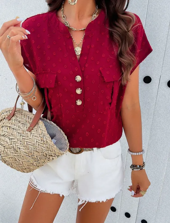 Clearance Women's Shirt Linen-Inspired Shirts Blouse Solid Color Stylish Casual Short Sleeve Notched Neck Regular Tops Daily Lace Patchwork Buttons Black White Wine Green Summer Spring Women Shirts