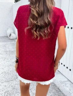 Clearance Women's Shirt Linen-Inspired Shirts Blouse Solid Color Stylish Casual Short Sleeve Notched Neck Regular Tops Daily Lace Patchwork Buttons Black White Wine Green Summer Spring Women Shirts