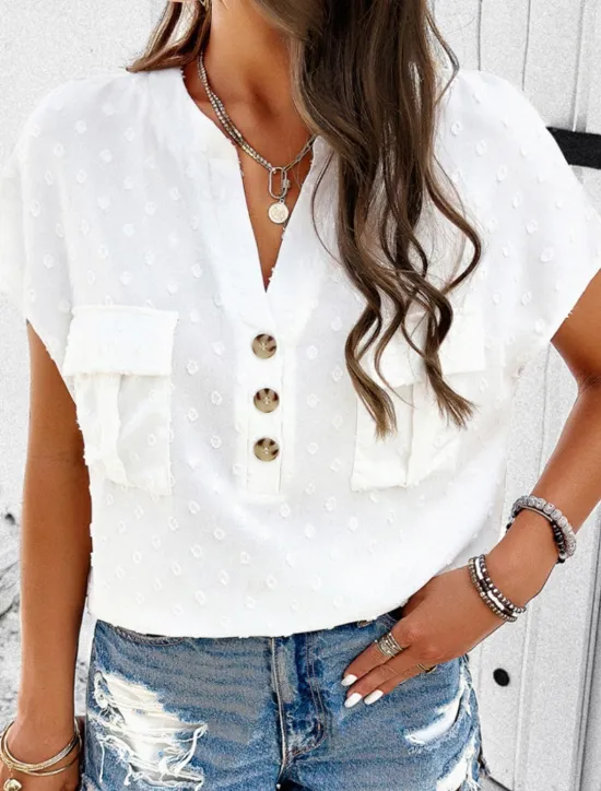 Clearance Women's Shirt Linen-Inspired Shirts Blouse Solid Color Stylish Casual Short Sleeve Notched Neck Regular Tops Daily Lace Patchwork Buttons Black White Wine Green Summer Spring Women Shirts