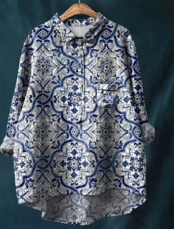 Discount Women's Shirt Linen-Inspired Shirts Long Sleeve Shirt Collar Red Navy Blue Blue Spring & Fall Women Shirts
