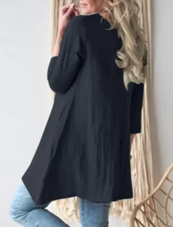 Online Women's Shirt Linen-Inspired Shirts Blouse Solid Color Stylish Casual 3/4 Length Sleeve Crew Neck Regular Tops Daily Pocket Black Khaki Summer Women Shirts