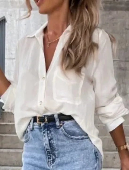 New Women's Shirt Linen-Inspired Shirts Button Up Blouse Solid Color Stylish Casual Long Sleeve Shirt Collar Regular Tops Daily Buttons Pocket Black White Brown Khaki Summer Spring Women Shirts
