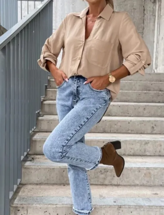 New Women's Shirt Linen-Inspired Shirts Button Up Blouse Solid Color Stylish Casual Long Sleeve Shirt Collar Regular Tops Daily Buttons Pocket Black White Brown Khaki Summer Spring Women Shirts