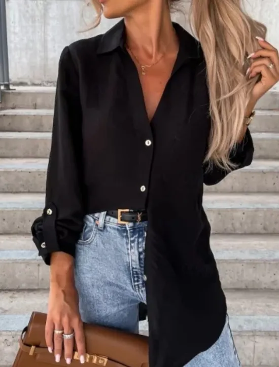 New Women's Shirt Linen-Inspired Shirts Button Up Blouse Solid Color Stylish Casual Long Sleeve Shirt Collar Regular Tops Daily Buttons Pocket Black White Brown Khaki Summer Spring Women Shirts