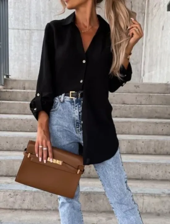 New Women's Shirt Linen-Inspired Shirts Button Up Blouse Solid Color Stylish Casual Long Sleeve Shirt Collar Regular Tops Daily Buttons Pocket Black White Brown Khaki Summer Spring Women Shirts