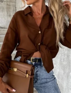 New Women's Shirt Linen-Inspired Shirts Button Up Blouse Solid Color Stylish Casual Long Sleeve Shirt Collar Regular Tops Daily Buttons Pocket Black White Brown Khaki Summer Spring Women Shirts